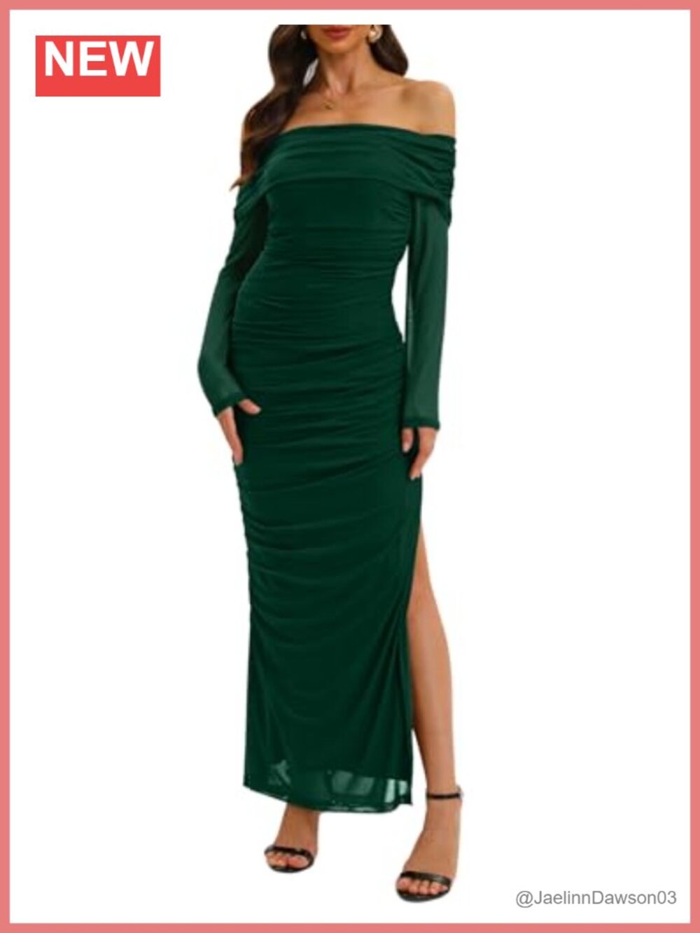 Off Shoulder Long Sleeve Bodycon Mesh Ruched High Split Maxi Dress